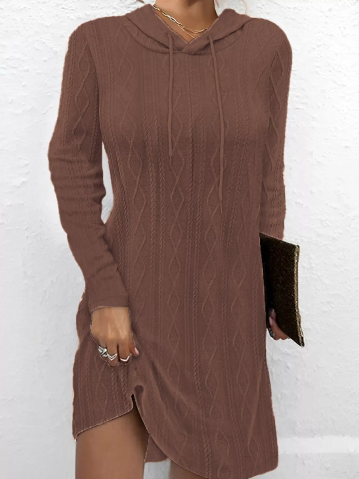 Casual Long Sleeve Hooded Knit Dress