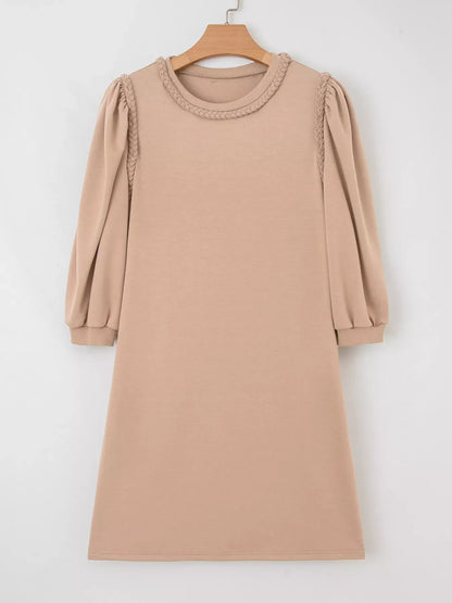 Braided Trim Puff Sleeve Dress