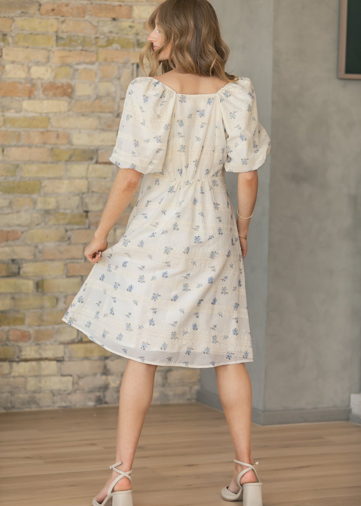 Embroidered Texture V-Neck Midi Dress - FINAL SALE