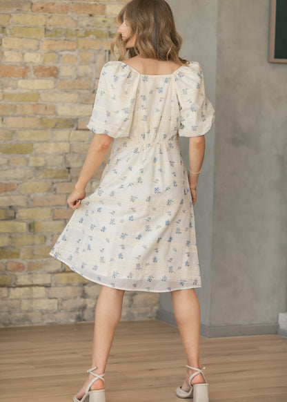 Embroidered Texture V-Neck Midi Dress - FINAL SALE