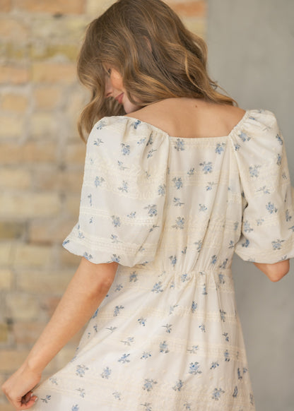 Embroidered Texture V-Neck Midi Dress - FINAL SALE