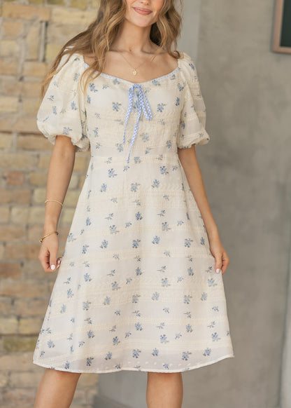 Embroidered Texture V-Neck Midi Dress - FINAL SALE