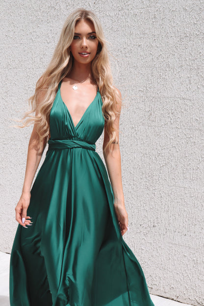Pandora Multiway Gown - Green Satin