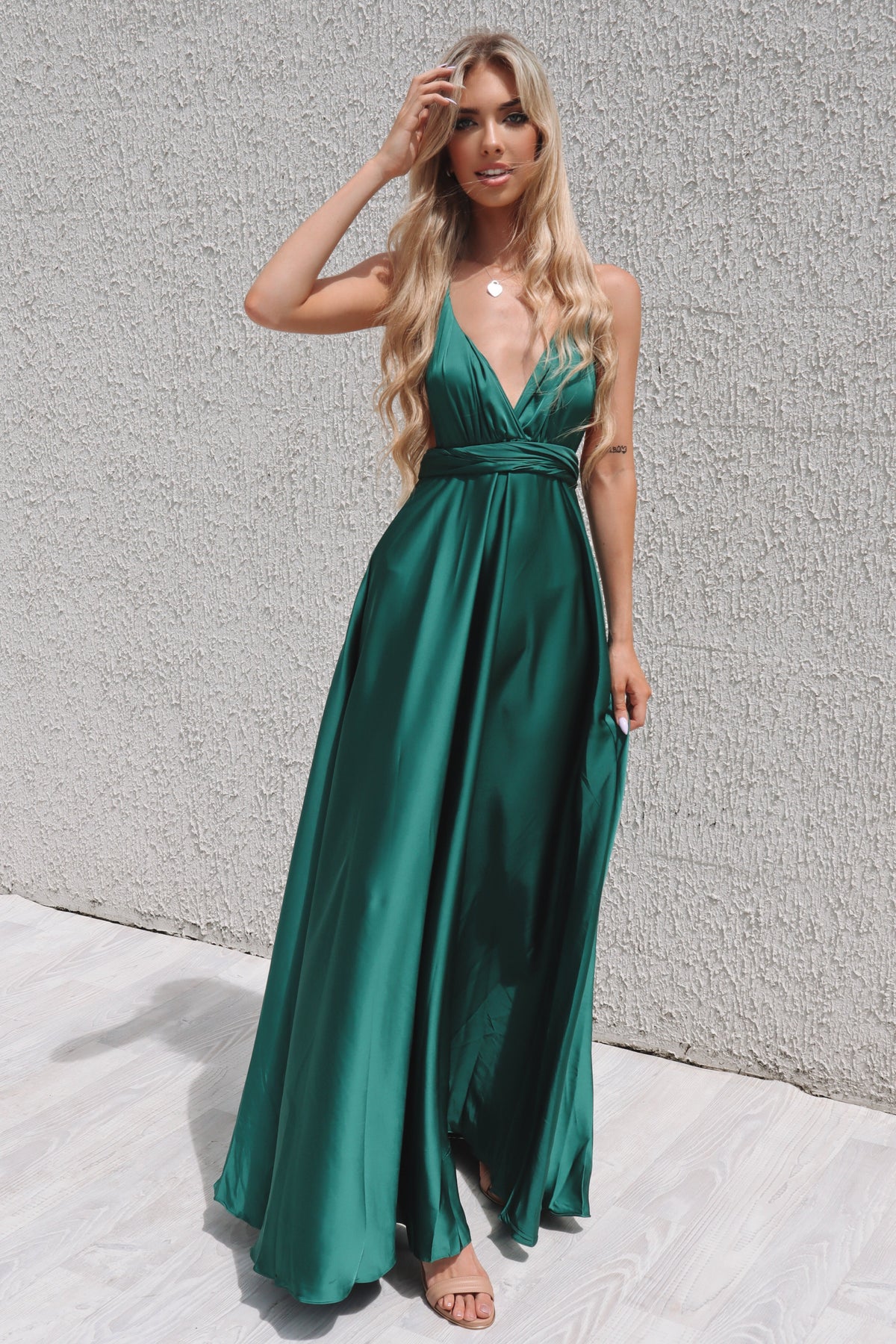 Pandora Multiway Gown - Green Satin