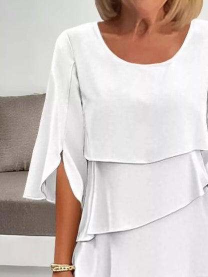 Full Size Ruffled Layered Flutter Sleeve Dress Plus Size