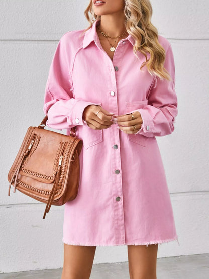 Button-Down Raw Hem Denim Dress