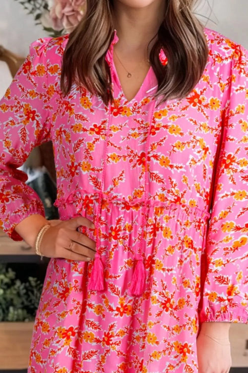Floral Print Tie Neck Midi Dress