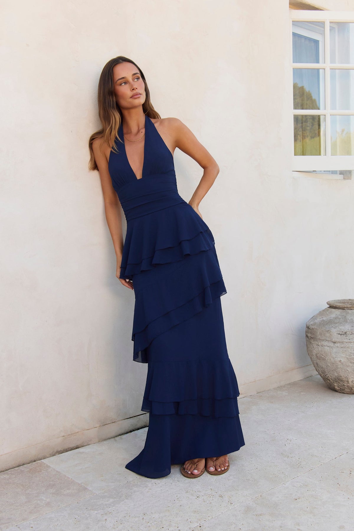 Path Of Fate Halter Maxi Dress Navy