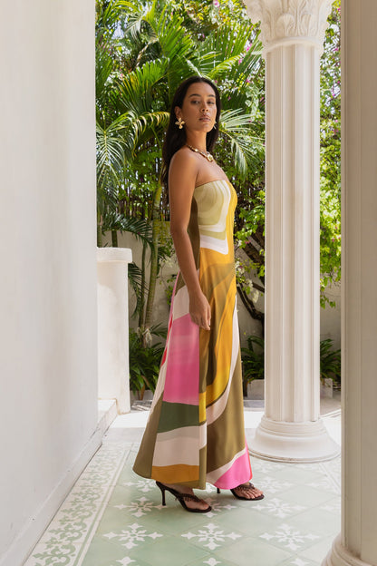 Tropical Daze Strapless Maxi Dress Green