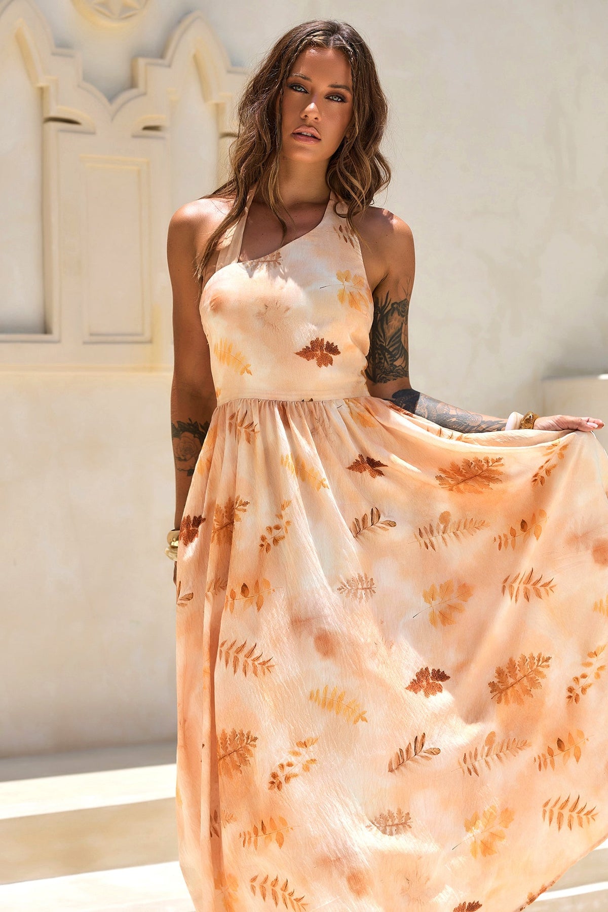 Golden Meadow Woven Midi Dress - Desert