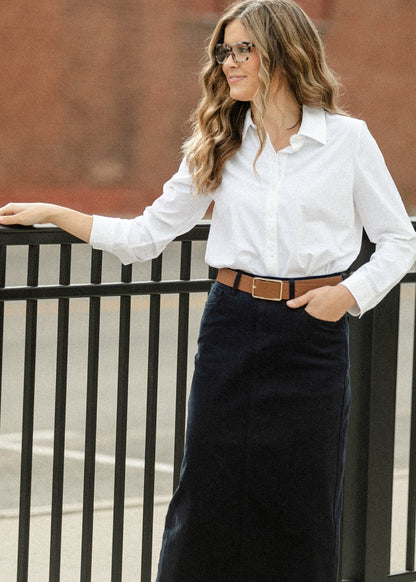 LIVERPOOL® Long Sleeve White Button Front Knit Top - FINAL SALE