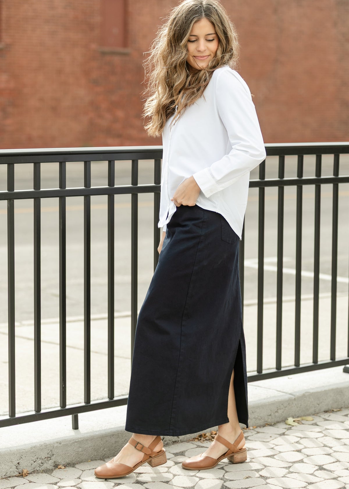 LIVERPOOL® Long Sleeve White Button Front Knit Top - FINAL SALE