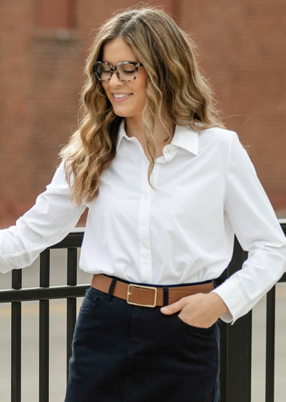 LIVERPOOL® Long Sleeve White Button Front Knit Top - FINAL SALE