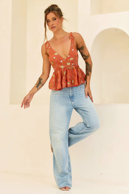 Moonbeam Luxe Sequin Chiffon Top - Orange