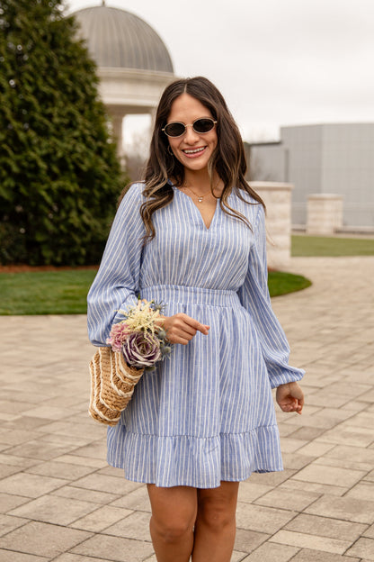 FINAL SALE - Seaside Breeze Blue Striped Mini Dress