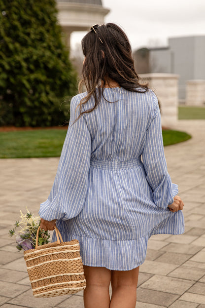 FINAL SALE - Seaside Breeze Blue Striped Mini Dress