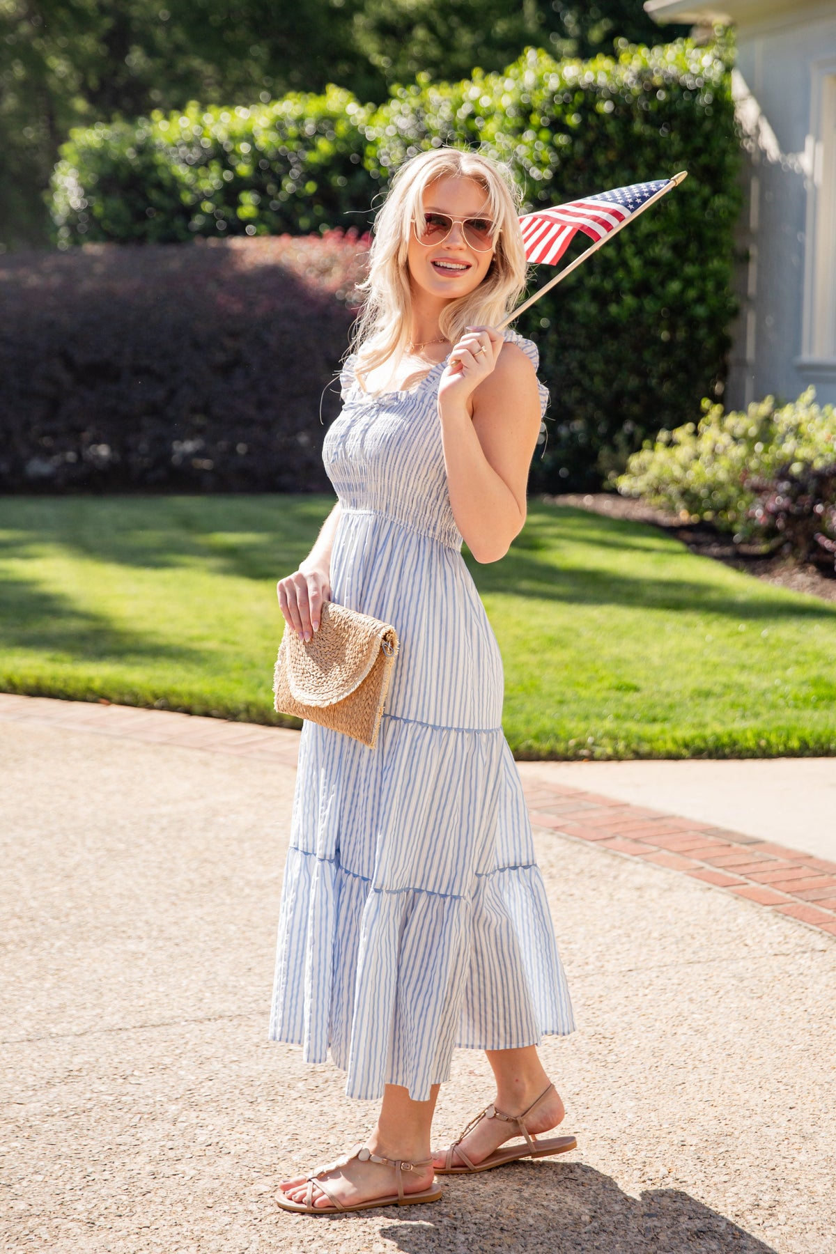 FINAL SALE - Open Air Blue Stripe Tiered Maxi Dress
