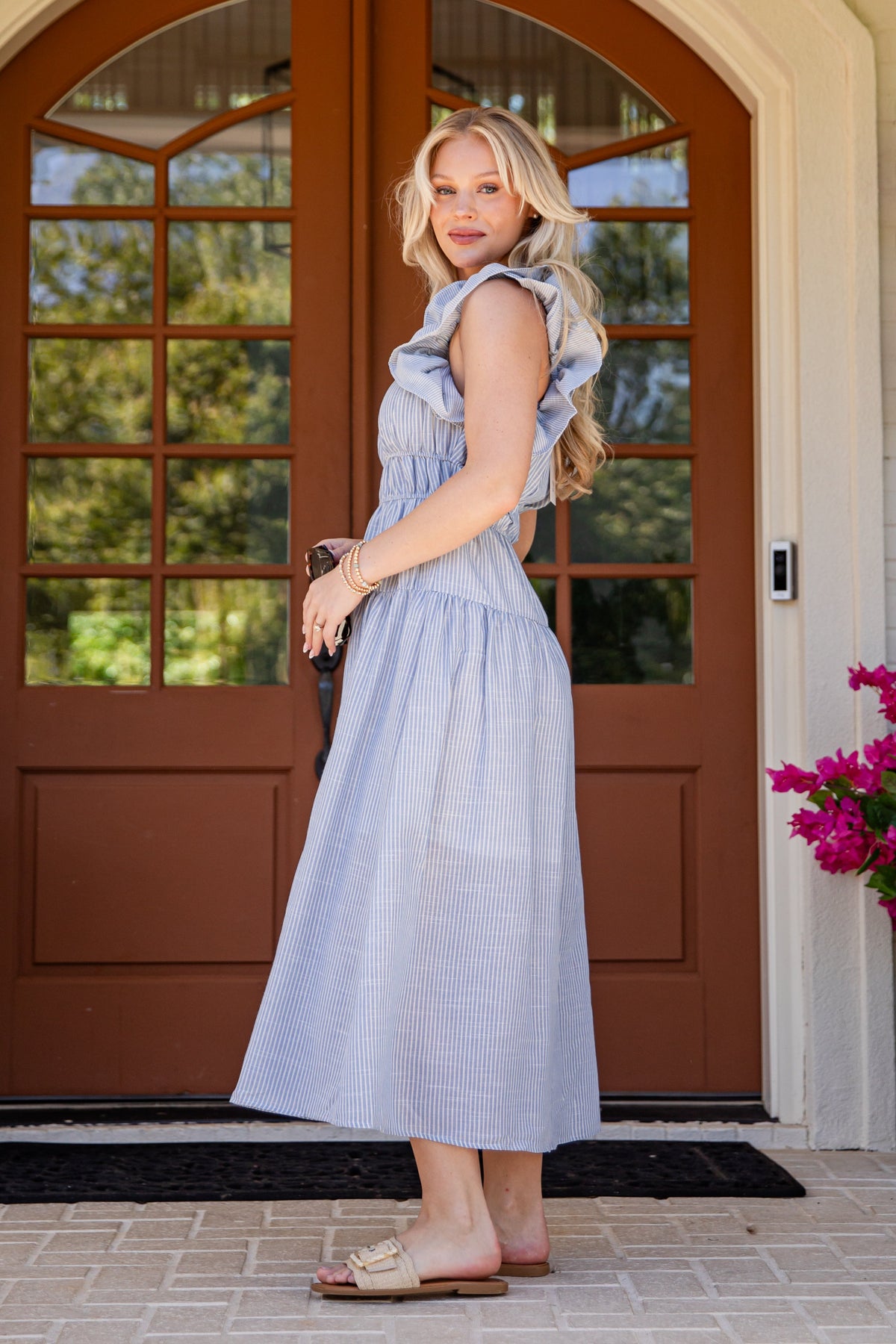 FINAL SALE - Seabrook Blue Stripe Tiered Midi Dress