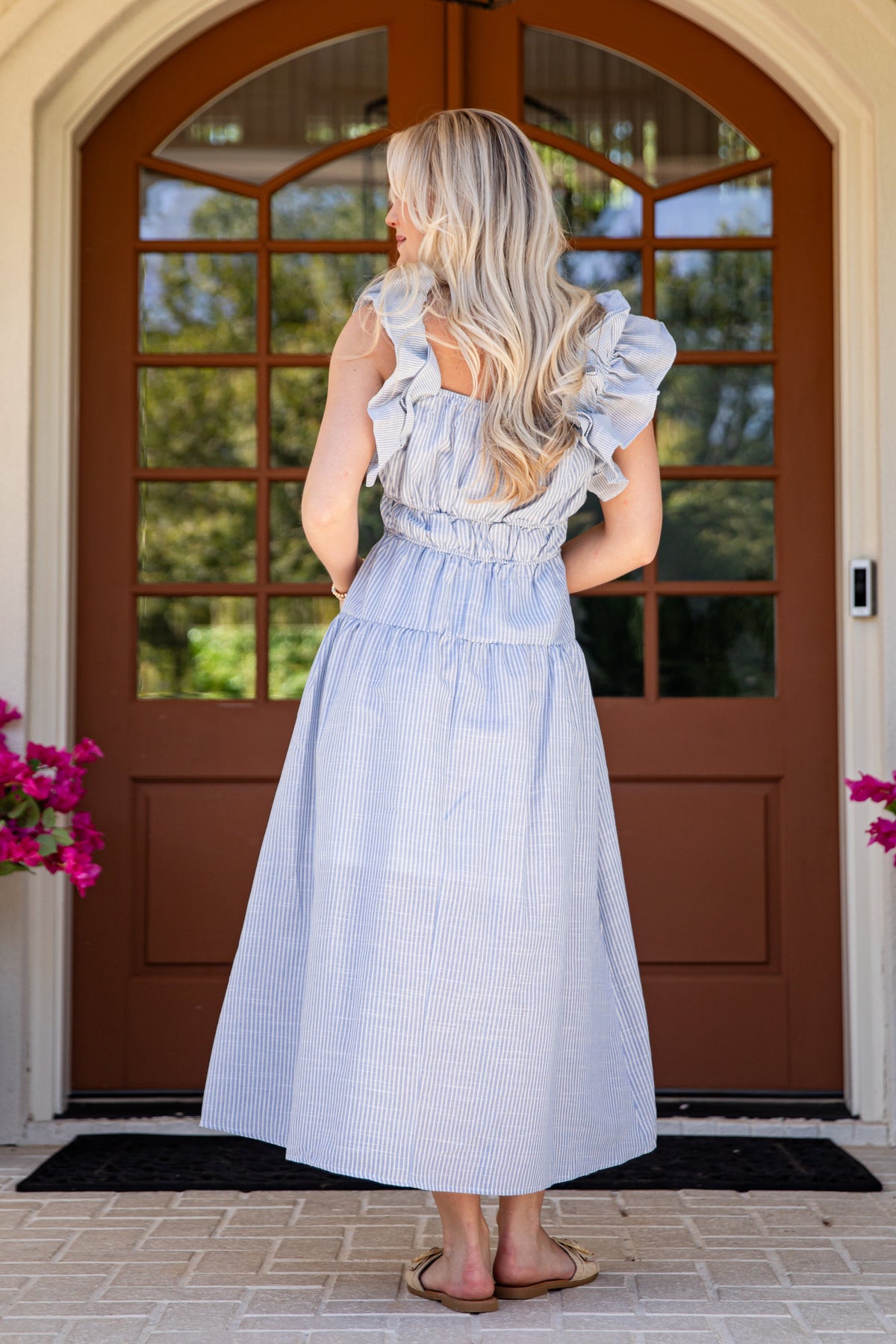 FINAL SALE - Seabrook Blue Stripe Tiered Midi Dress