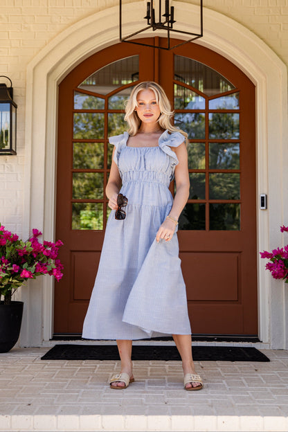 FINAL SALE - Seabrook Blue Stripe Tiered Midi Dress