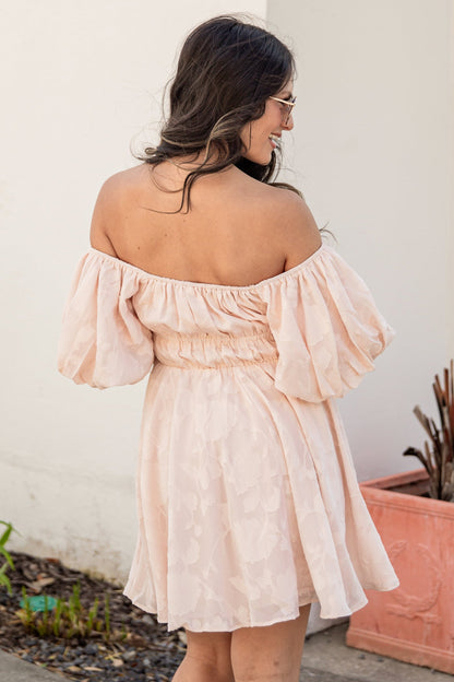 FINAL SALE - Blushing Belle Puff Sleeve Jacquard Mini Dress