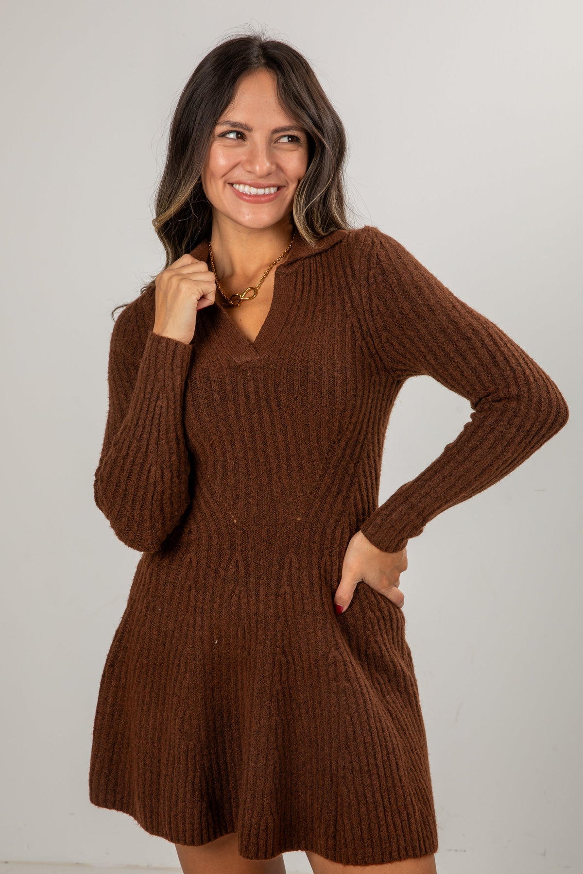 FINAL SALE - Cocoa Crush Chocolate Sweater Dress