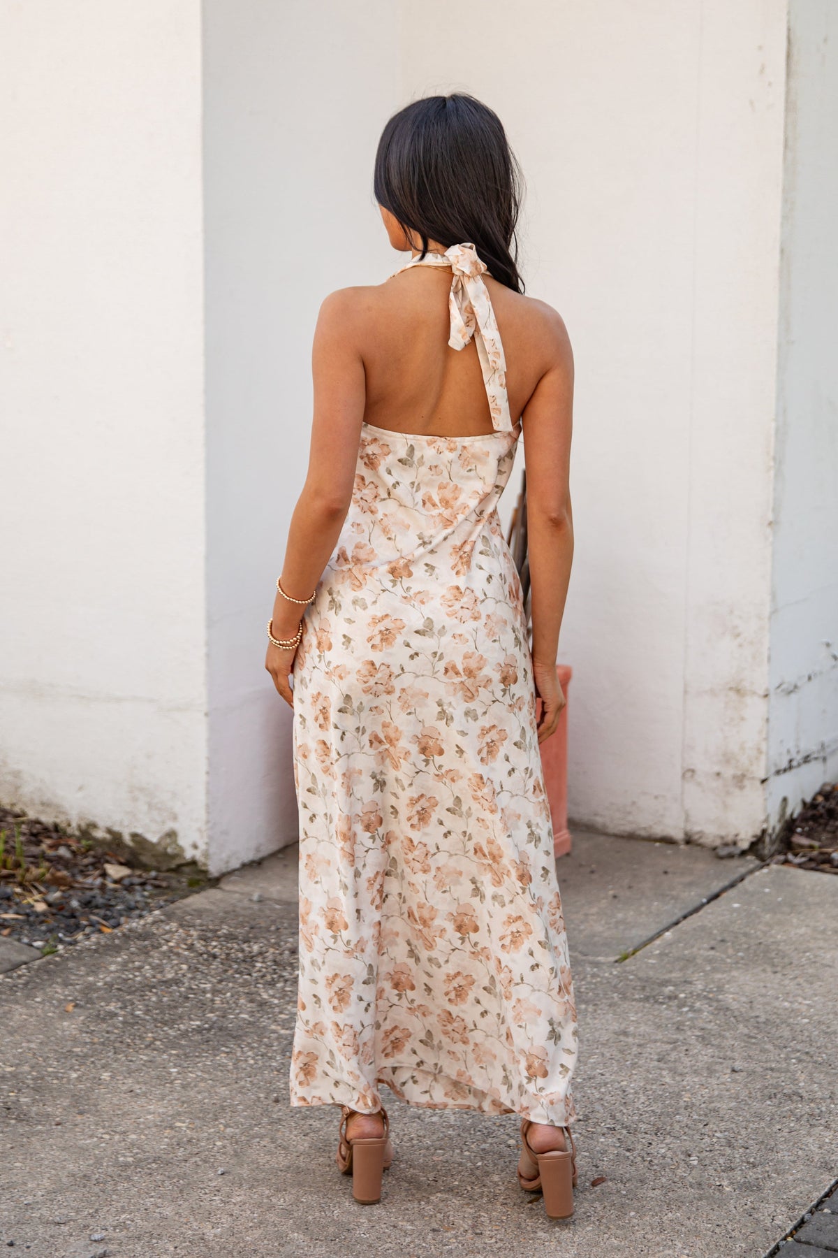 FINAL SALE - Blush Petals Cream Floral Halter Maxi Dress