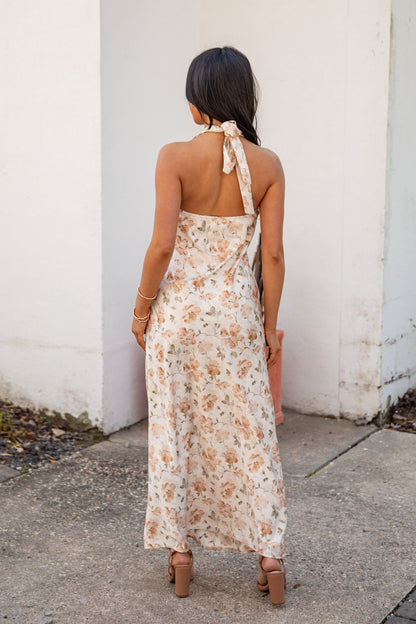 FINAL SALE - Blush Petals Cream Floral Halter Maxi Dress