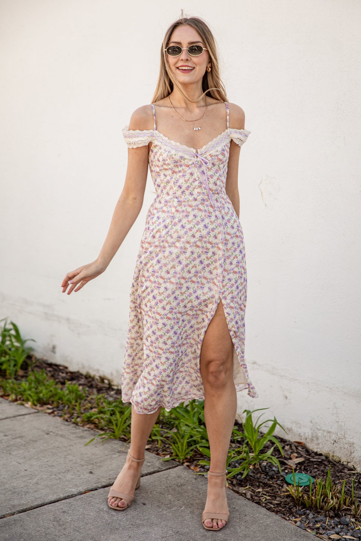 FINAL SALE - Floral Fixation Cream Midi Dress