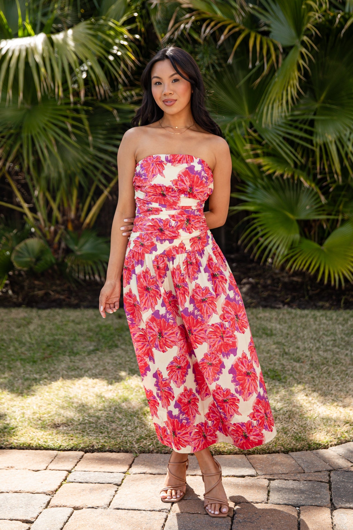 Makes You Happy Cream Floral Midi Dress