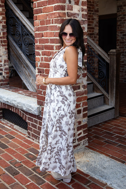 Whispering Willow Cream Floral Midi Dress