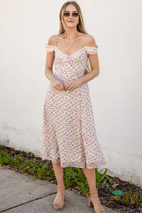 FINAL SALE - Floral Fixation Cream Midi Dress