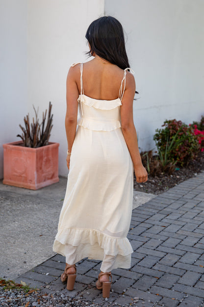 FINAL SALE - Always Invited Cream Ruffle Midi Dress