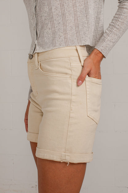 FINAL SALE - Loretta Khaki High-Rise Midi Denim Shorts
