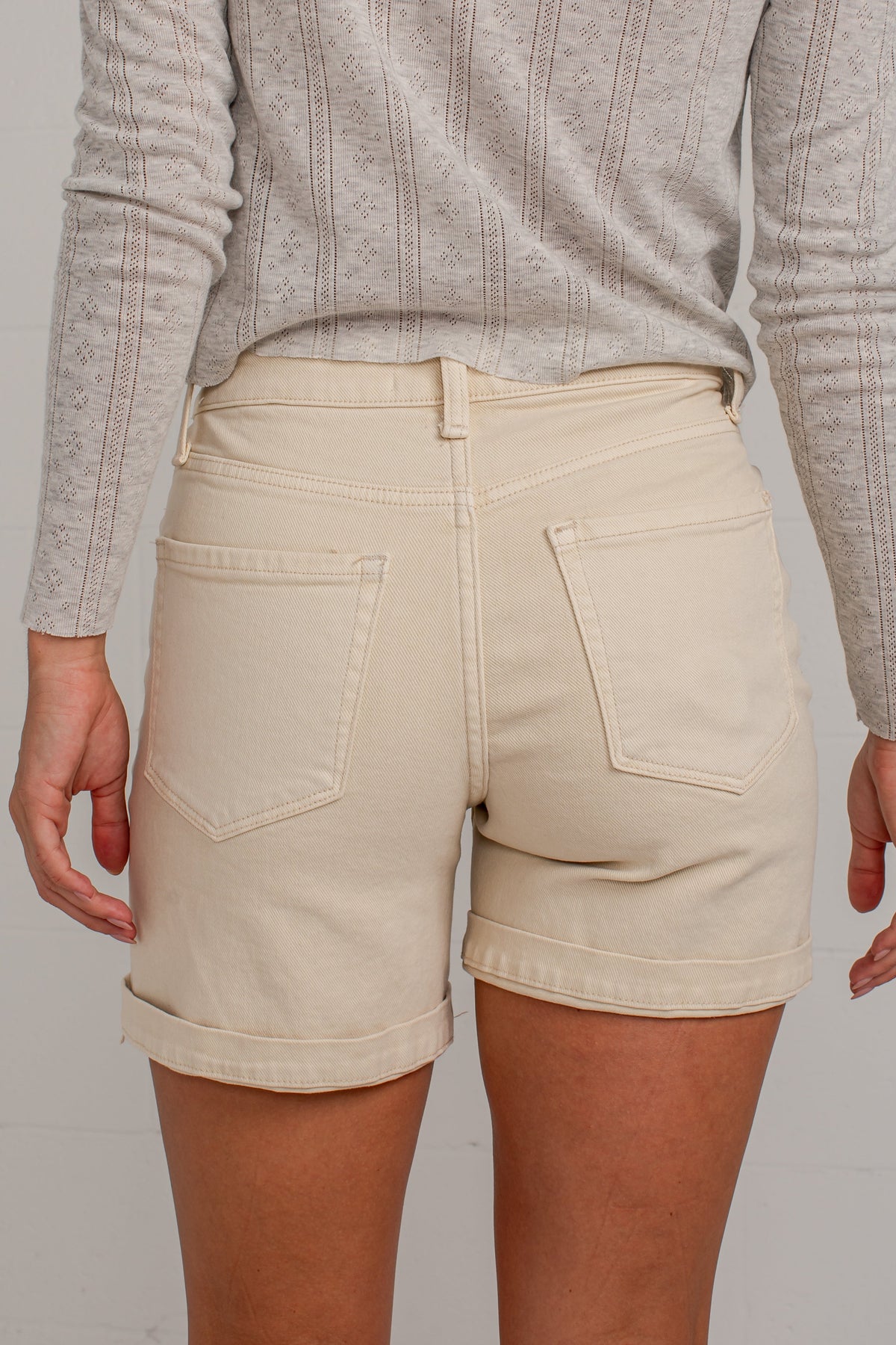 FINAL SALE - Loretta Khaki High-Rise Midi Denim Shorts
