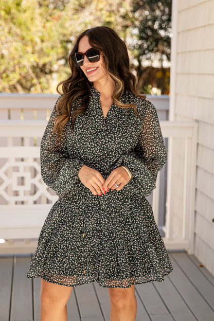 FINAL SALE - Darling Daisy Floral Tiered Green Mini Dress