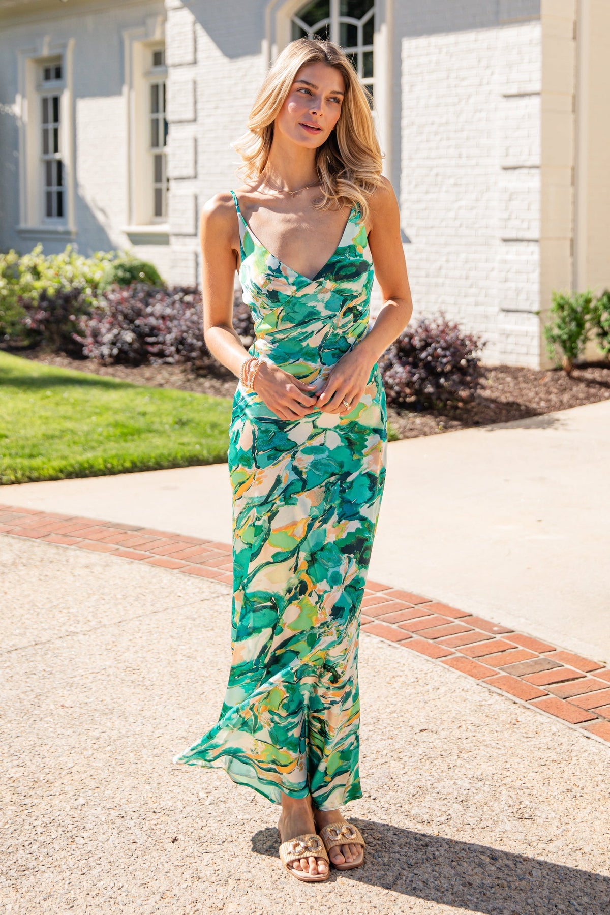 FINAL SALE - Simply Irresistible Green Tropical Print Maxi Dress