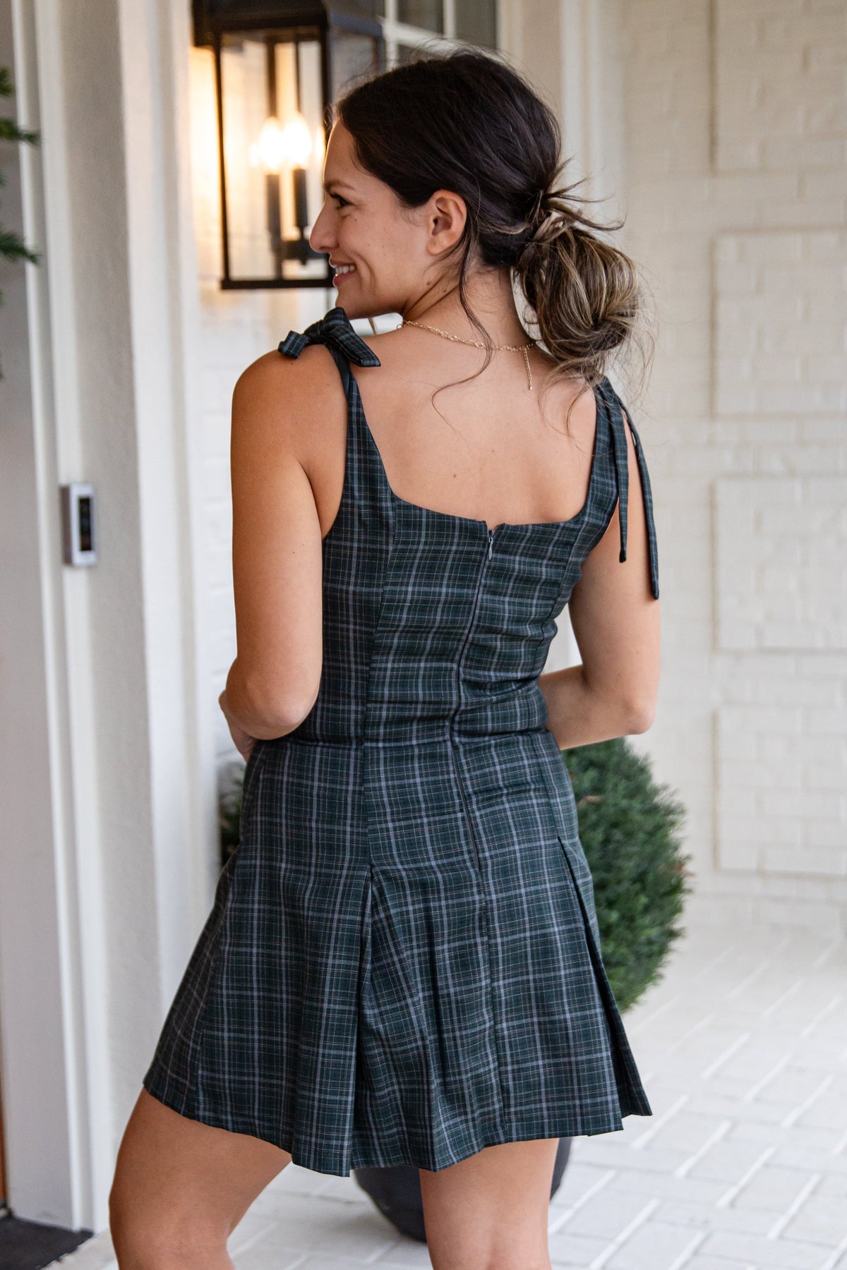 FINAL SALE - Kensington Green Plaid Mini Dress