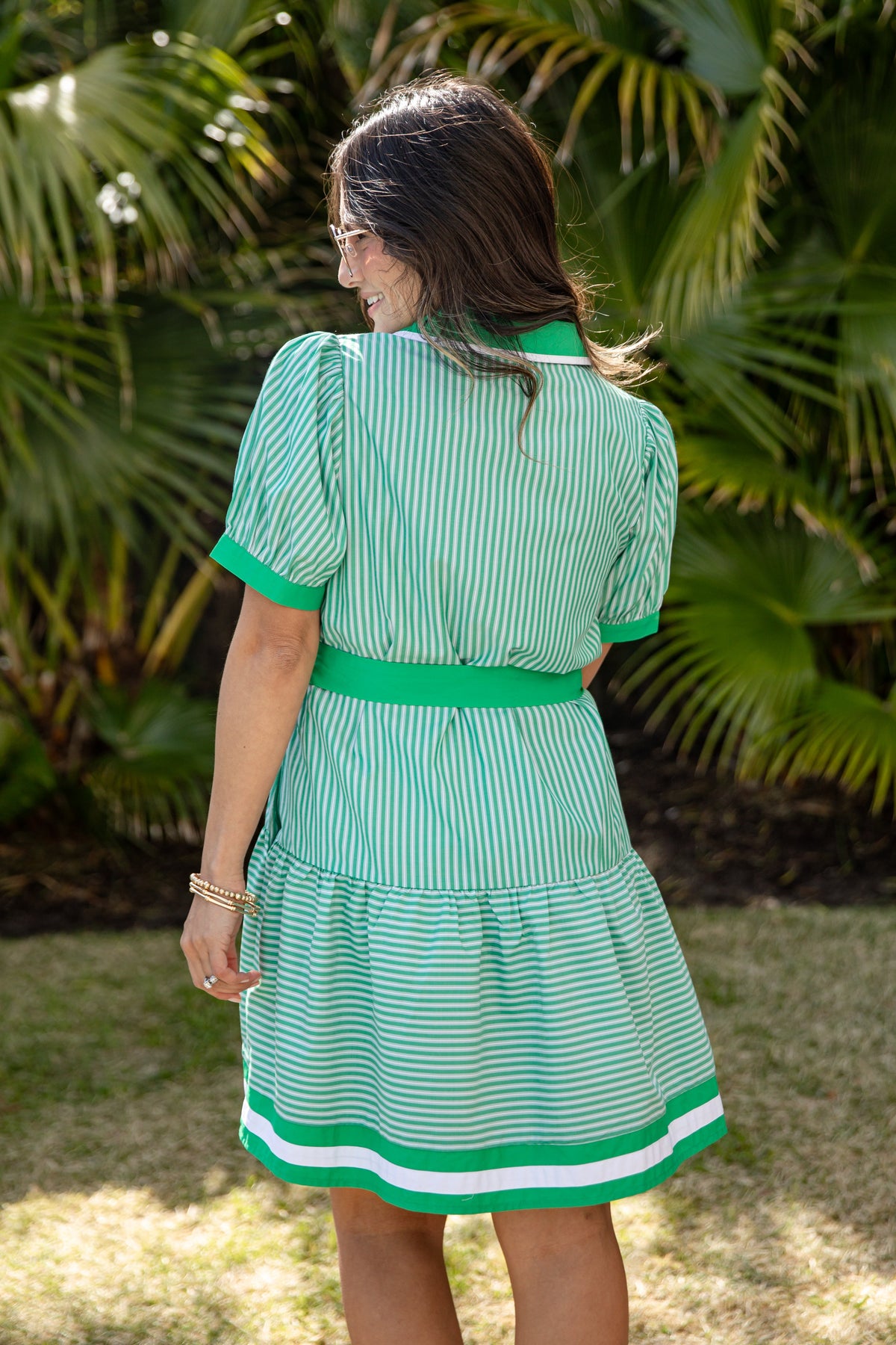 FINAL SALE - Courtside Chic Green Stripe Mini Dress