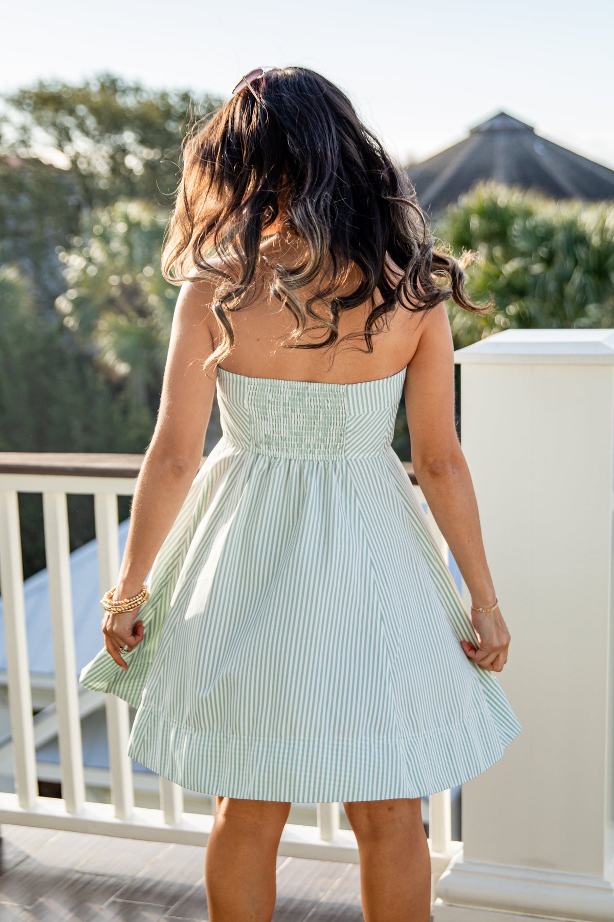 FINAL SALE - Spring Street Sage Stripe Mini Dress