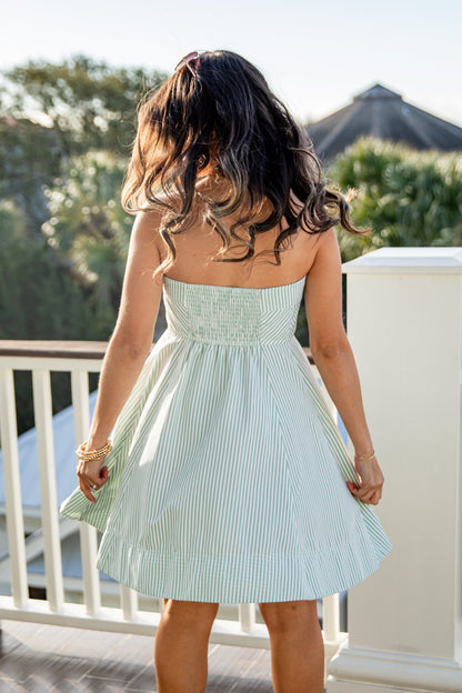 FINAL SALE - Spring Street Sage Stripe Mini Dress
