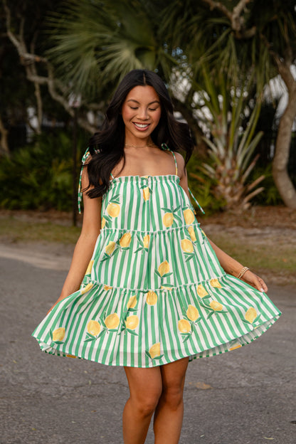 FINAL SALE - Citrus Grove Tiered Stripe Mini Dress