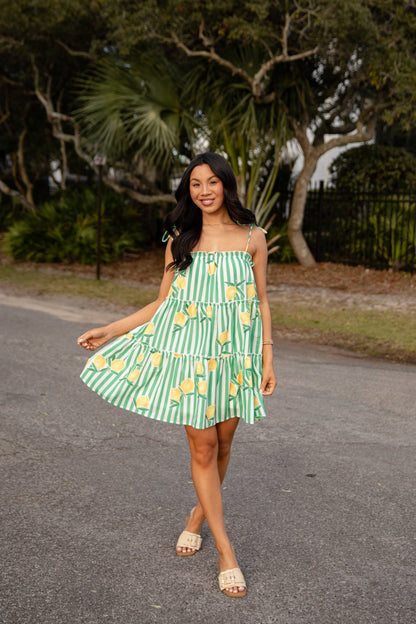 FINAL SALE - Citrus Grove Tiered Stripe Mini Dress
