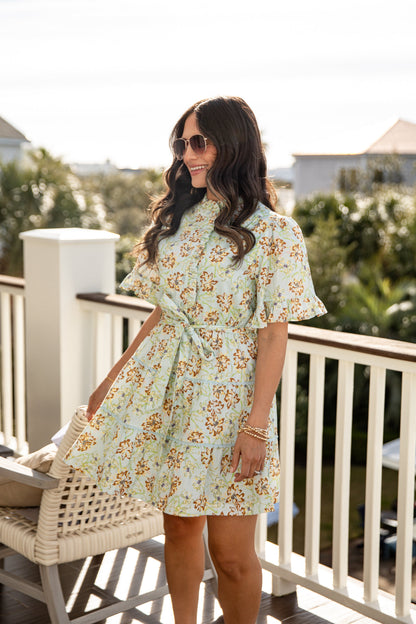 FINAL SALE - Spring Story Light Blue Floral Mini Dress