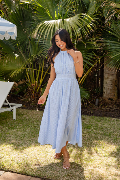 FINAL SALE - Precious Moments Blue Gingham Midi Dress