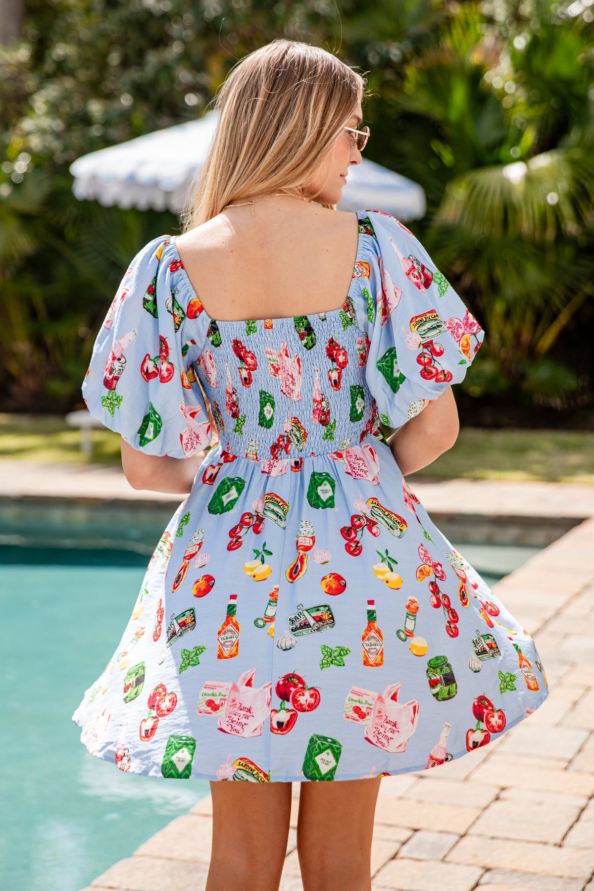 FINAL SALE - Capri Picnic Light Blue Print Mini Dress