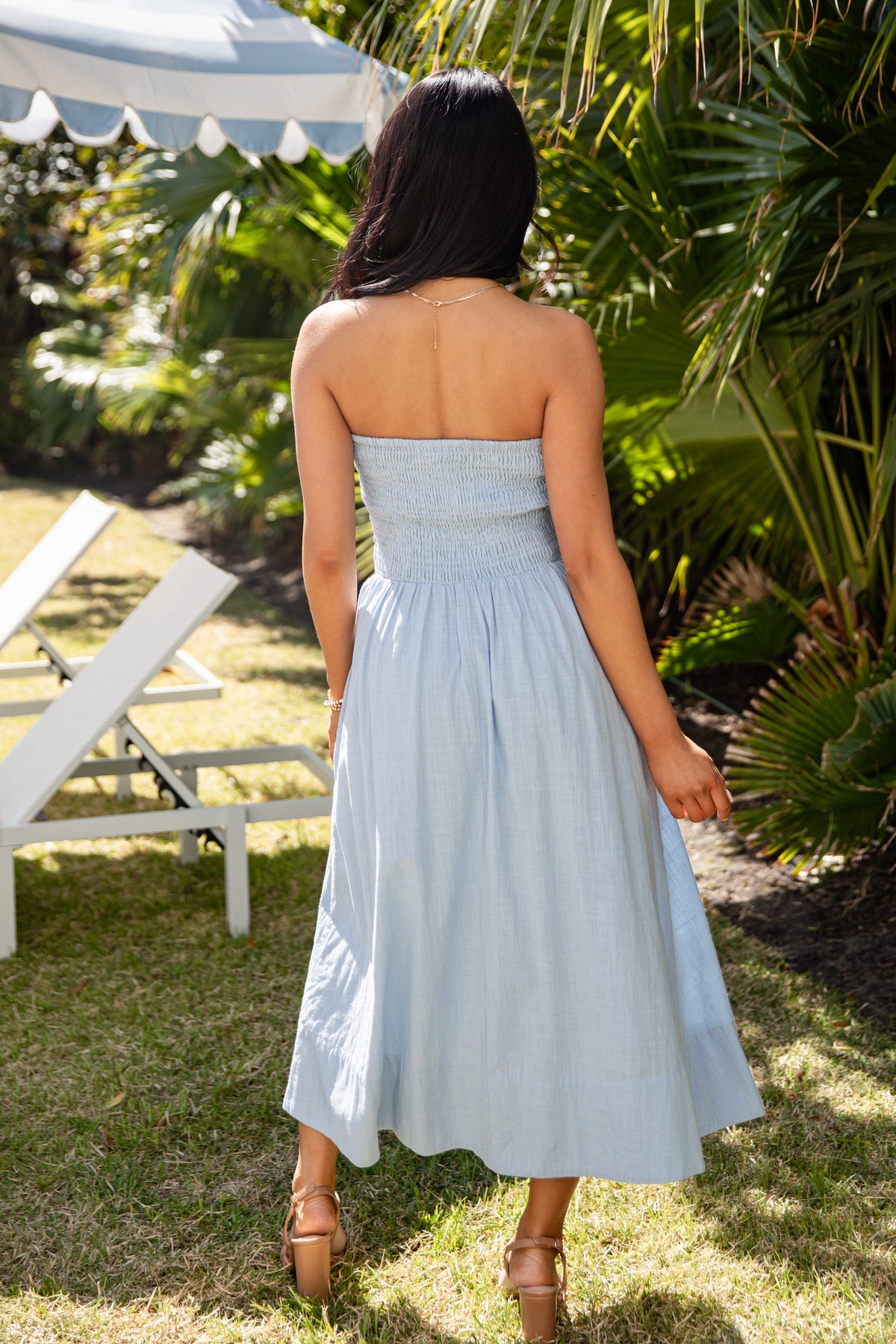 FINAL SALE - Thinking Of You Light Blue Bow Detail Smocked Midi Dress