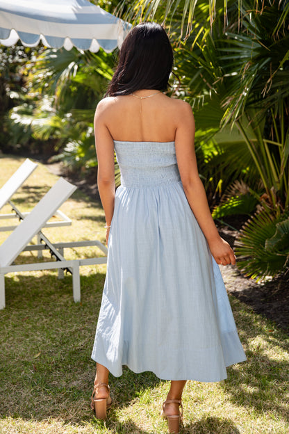 FINAL SALE - Thinking Of You Light Blue Bow Detail Smocked Midi Dress