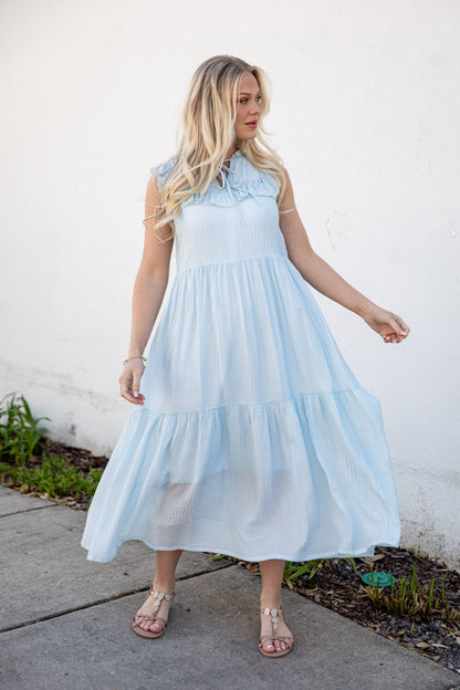 FINAL SALE - Long Time No See Light Blue Tiered Maxi Dress
