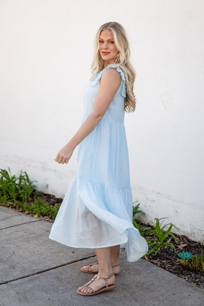 FINAL SALE - Long Time No See Light Blue Tiered Maxi Dress